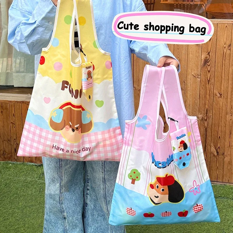 Sac fascinant avec image de dessin animé ludique, pliable et réutilisé, grand espace pour le shopping, sacs à bandoulière comme cadeau pour filles