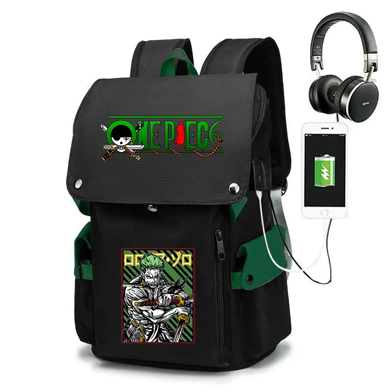 sac à dos d'école imprimé one piece zoro, sac à dos décontracté de grande capacité, sac de voyage pour enfants et adolescents