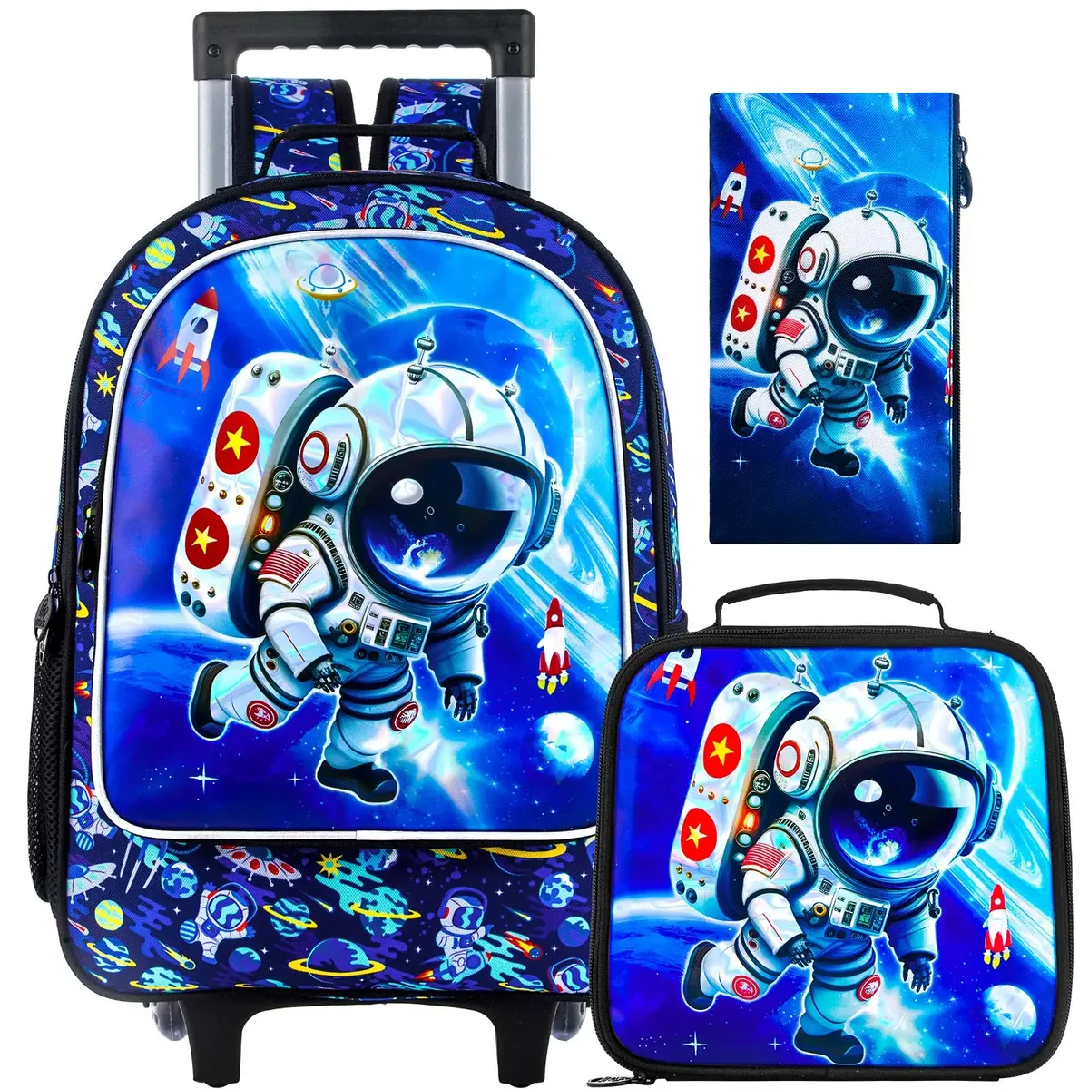 sac à dos roulant pour filles et garçons, sac à livres d'école à roulettes pour enfants avec sac à déjeuner, sac d'école à roulettes pour enfants