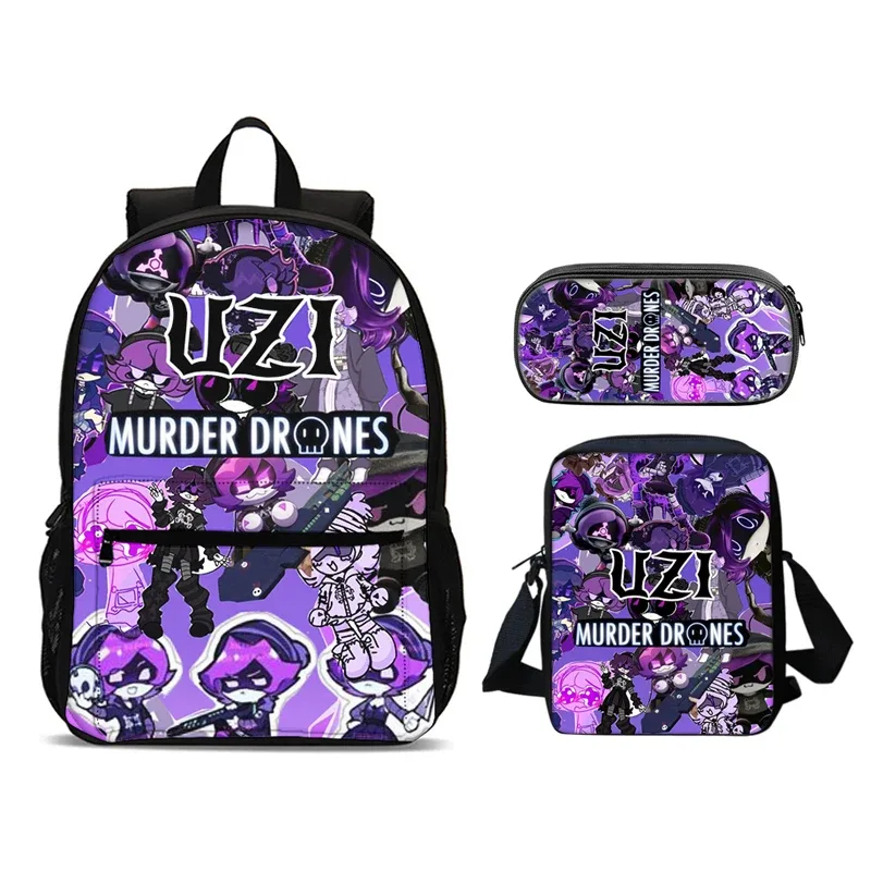 murder drones 3 pièces ensemble sac à dos 47 cm/18.5 pouces grande capacité sac à dos sac à bandoulière trousse à crayons sacs de livre pour garçons fille meilleur cadeau