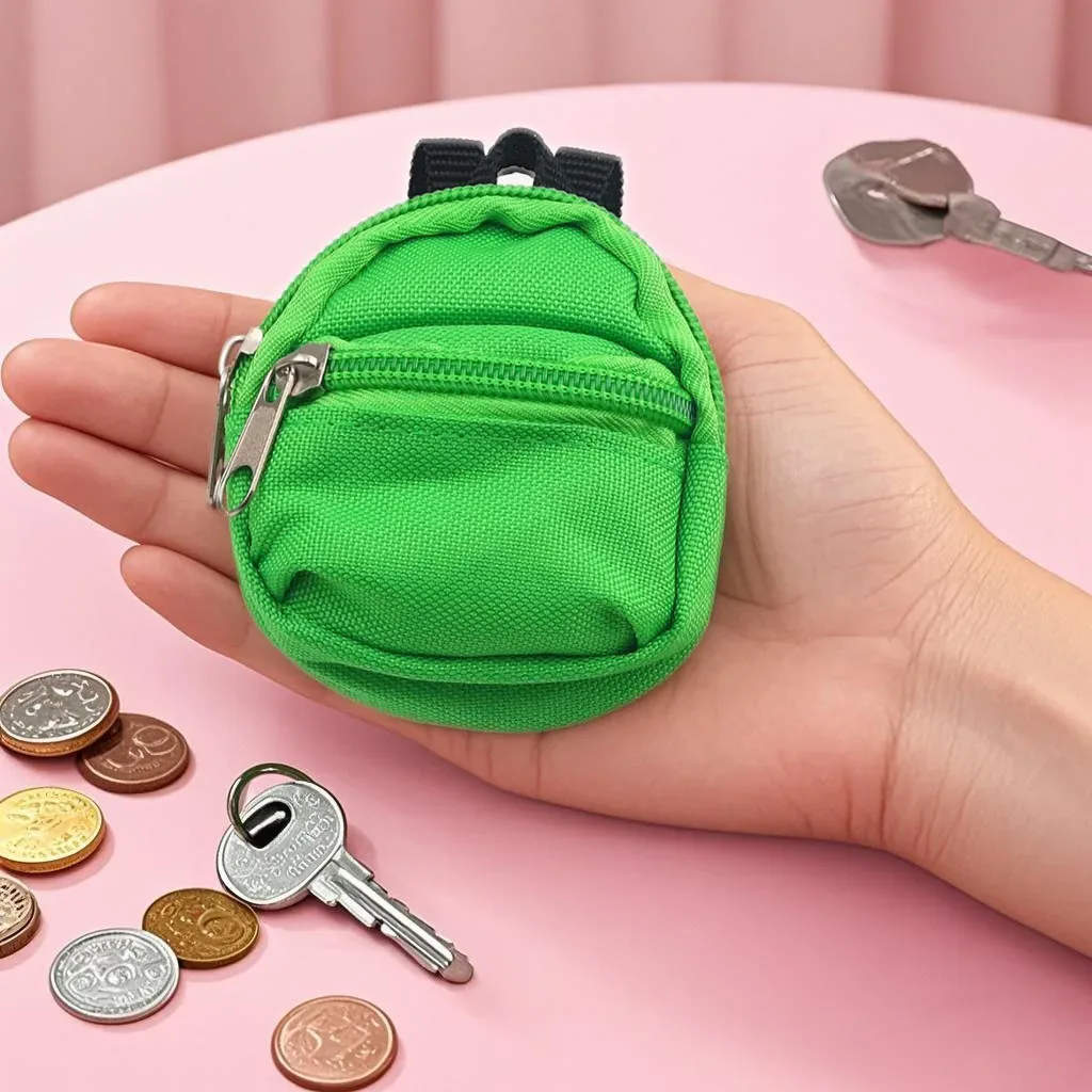 1 pièce mini sac à dos porte-monnaie à fermeture éclair double épaule avec porte-clés et pendentif
