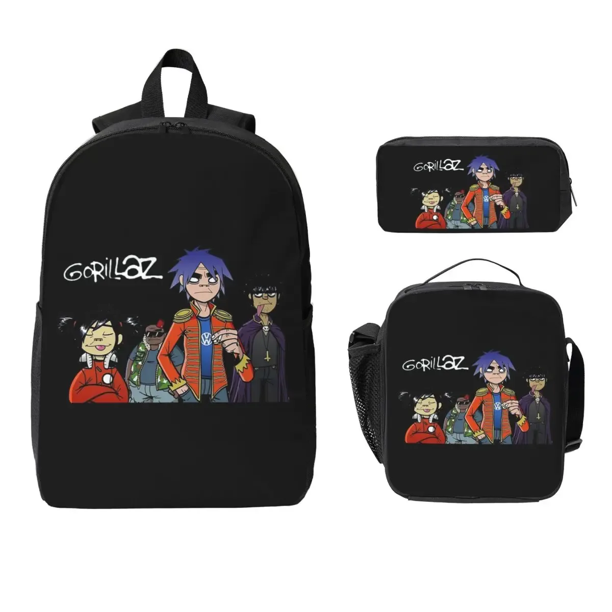 gorillaz sac à dos étudiant garçons filles bookbag sac d'école ordinateur sacs à bandoulière 3ps sac à déjeuner isolé trousse à crayons