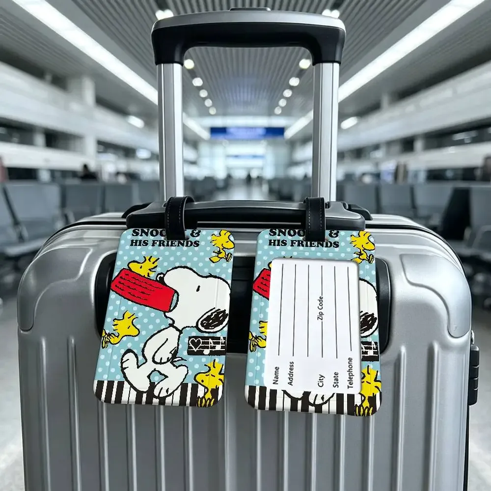 étiquette de bagage en pvc imperméable avec motif de dessin animé classique mignon s-snoopy, porte-carte d'information, identificateur anti-perte pour valise et sac à main