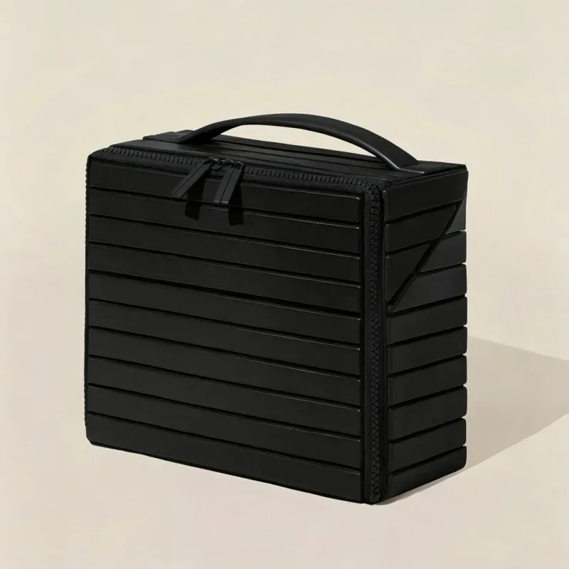 nouvelle trousse de maquillage urbaine minimaliste à rayures 3d, grande capacité, style européen simple, sac de rangement élégant pour voyage et quotidien