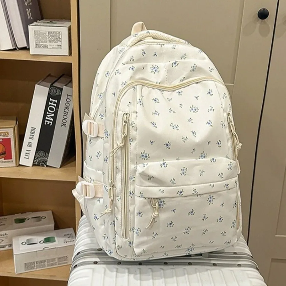 sac à dos grande capacité à imprimé floral, multi-poches, motif nœud épaissi, léger et durable, pour l'école primaire