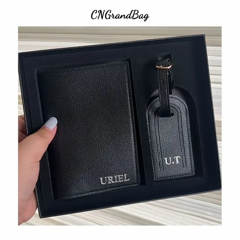 Porte-billets personnalisé gratuit, simple et polyvalent, motif palmier, en cuir, multifonctionnel, avec étiquette de bagage et coffret cadeau
