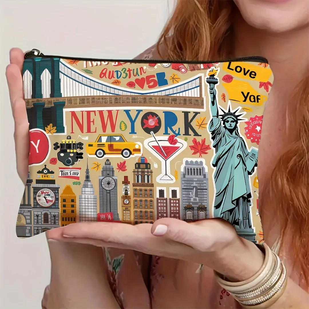 un sac de maquillage de voyage new york – jolie pochette multifonctionnelle à fermeture éclair pour femmes, sac de rangement de bijoux
