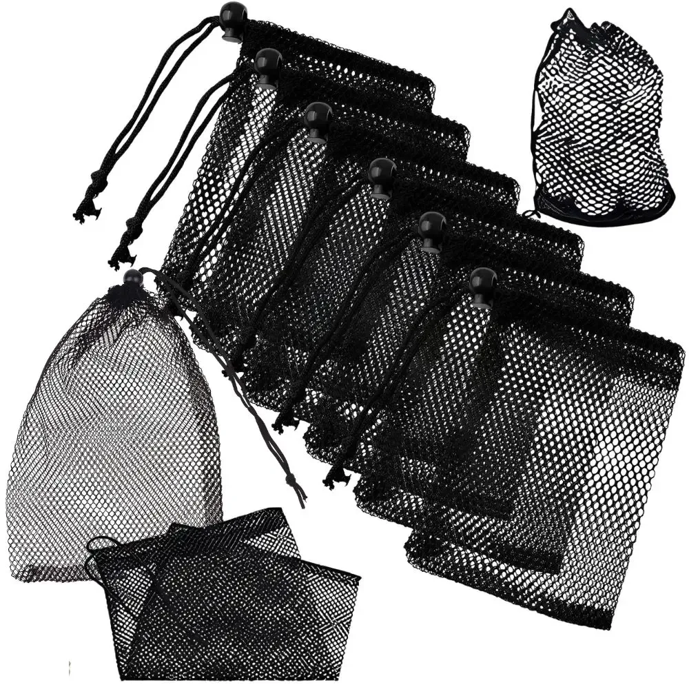 Pochette de rangement respirante en maille noire avec cordon de serrage, 6 pièces, pour le golf, la natation, la lessive, le tri des petits objets artisanaux, YMY