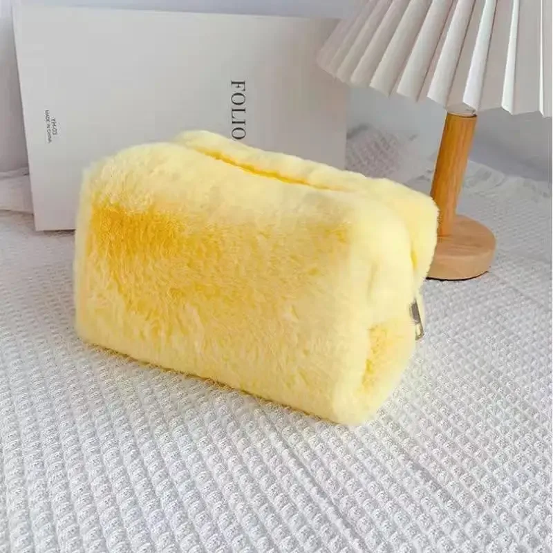 sacs de maquillage en peluche pour femmes, sac à cosmétiques de voyage souple, étui de rangement pour dames et filles