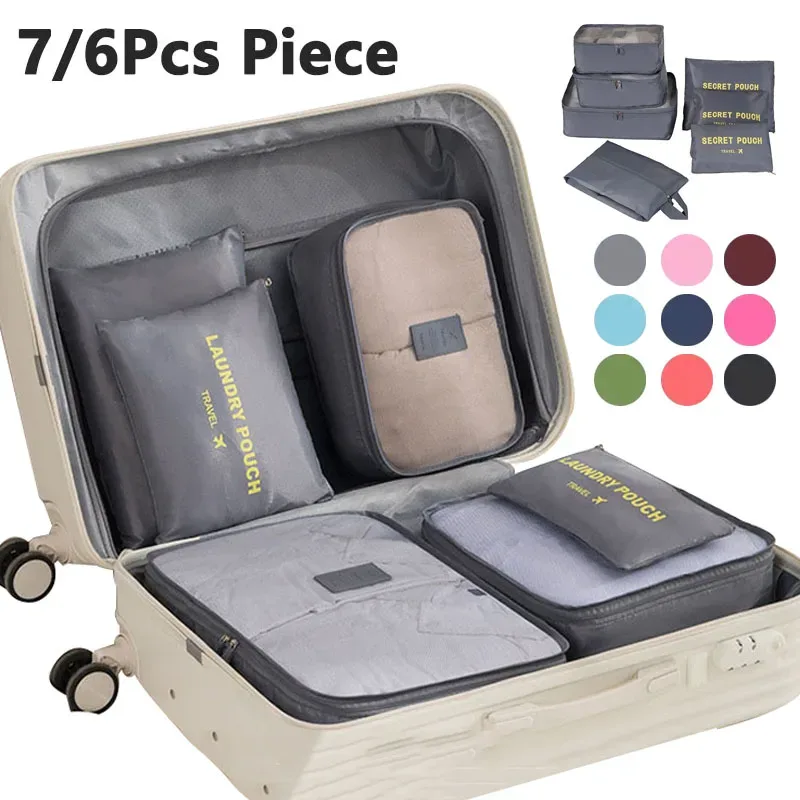 ensemble de 6/7 pièces, sac de rangement de voyage, grande capacité, bagages, vêtements, tri, organisateur, va