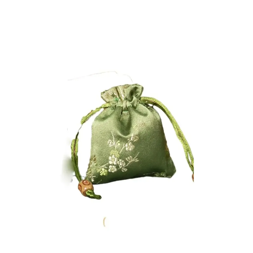 sac de rangement rétro en satin, sac cadeau à cordon brodé de fleurs, cravate à cordon de serrage, sachet pour femmes et enfants