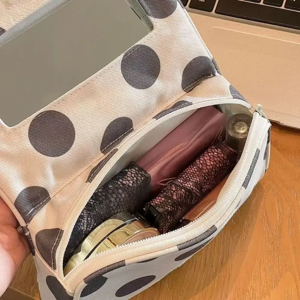 sac à cosmétiques portable en toile à pois, grande capacité, sac de rangement pour bijoux à rayures, sac à maquillage multifonctionnel simple en toile, sac de voyage