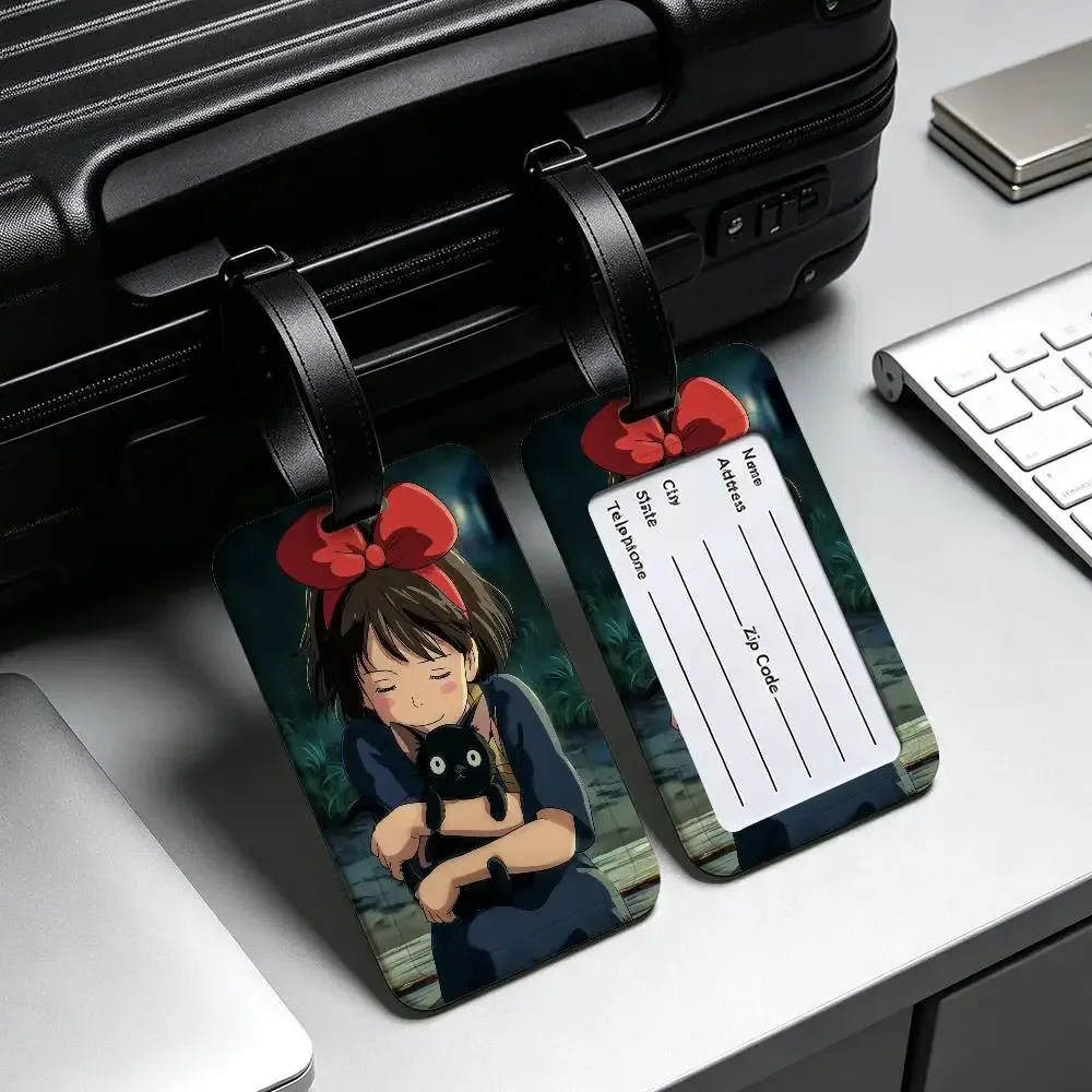 étiquette de bagage en pvc du film d'animation k-kikis d-delivery service avec carte d'information, étiquette d'identification anti-perte pour bagages et sacs d'école.