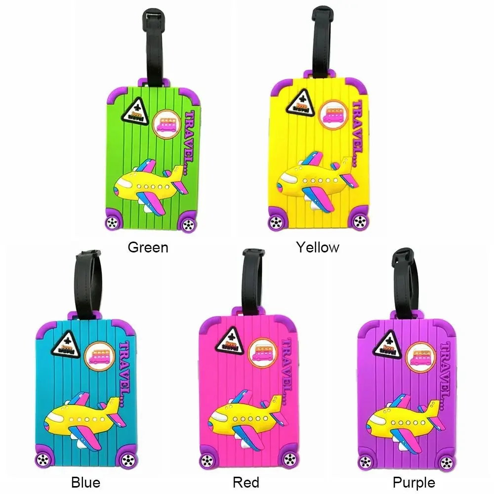 étiquettes de bagages portables en pvc, étiquettes de bagages en silicone souple avec dessin animé d'avion, fournitures de voyage, étiquettes d'identification et d'adresse pour valises