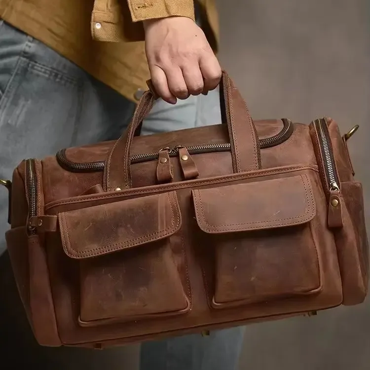 zrcx – sac à main vintage pour hommes, sac de voyage en cuir véritable, grande capacité, messager à bandoulière unique pour ordinateur portable de 14 pouces