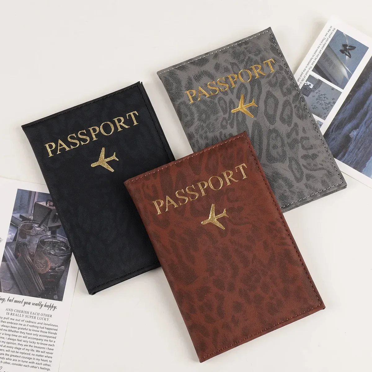 étui de couverture de porte-passeport de voyage imprimé léopard pour femmes, couverture de passeport de billet de carte en cuir pu, accessoires de protection