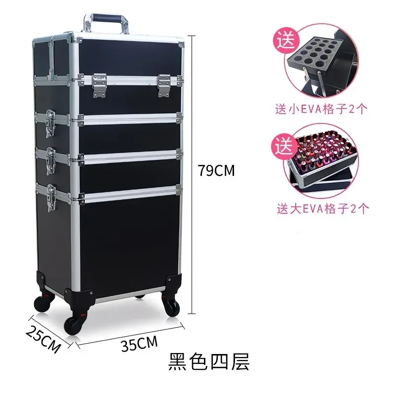 valise de maquillage professionnelle à 2/3/4 niveaux, trolley portable pour cosmétiques, boîte de rangement pour ongles, tatouages, broderies et outils de beauté.