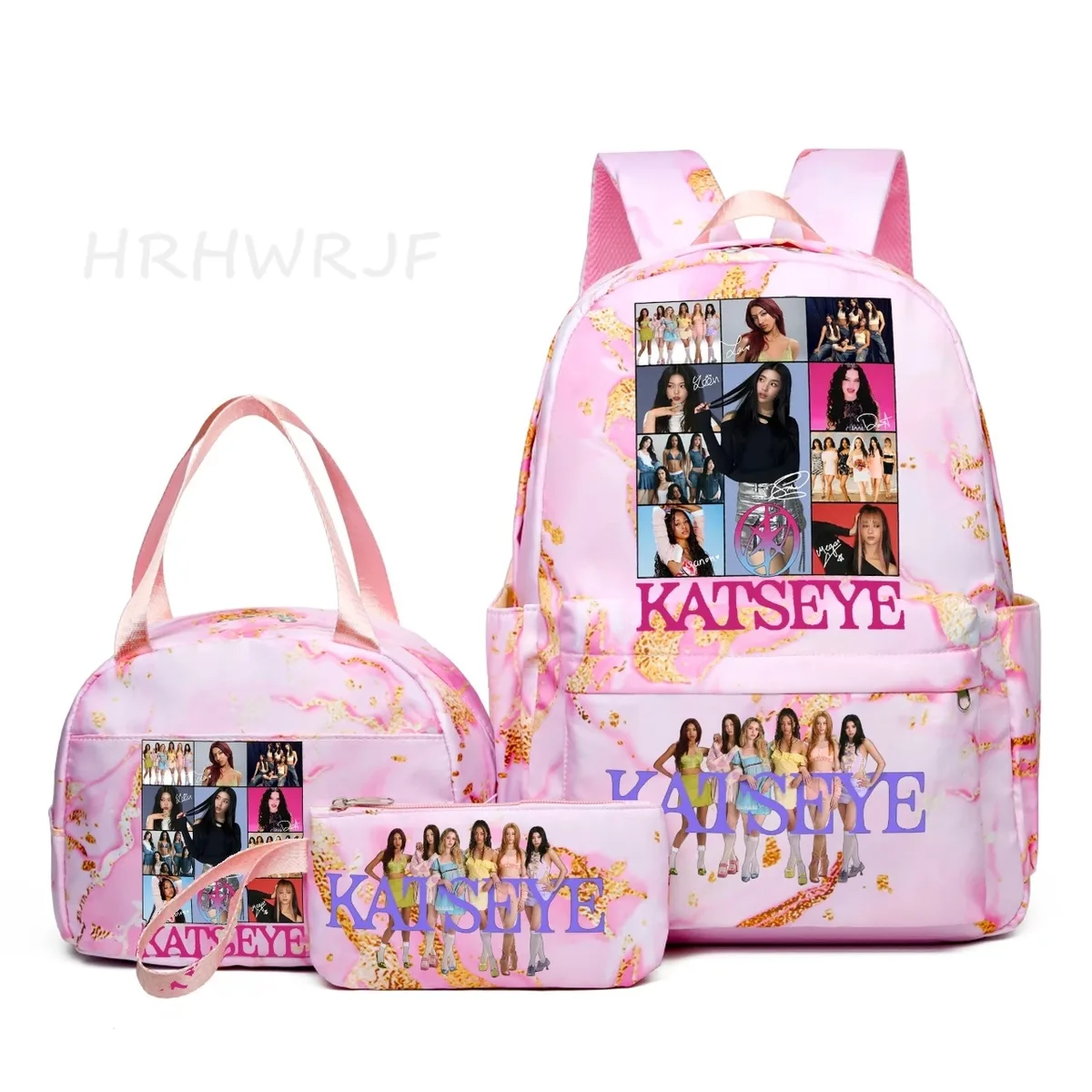 nouveau sac à dos katseye 3 pièces, dégradé rose, grande capacité pour adolescents, avec sac à bandoulière, idéal pour l'école et les voyages, pour usage quotidien