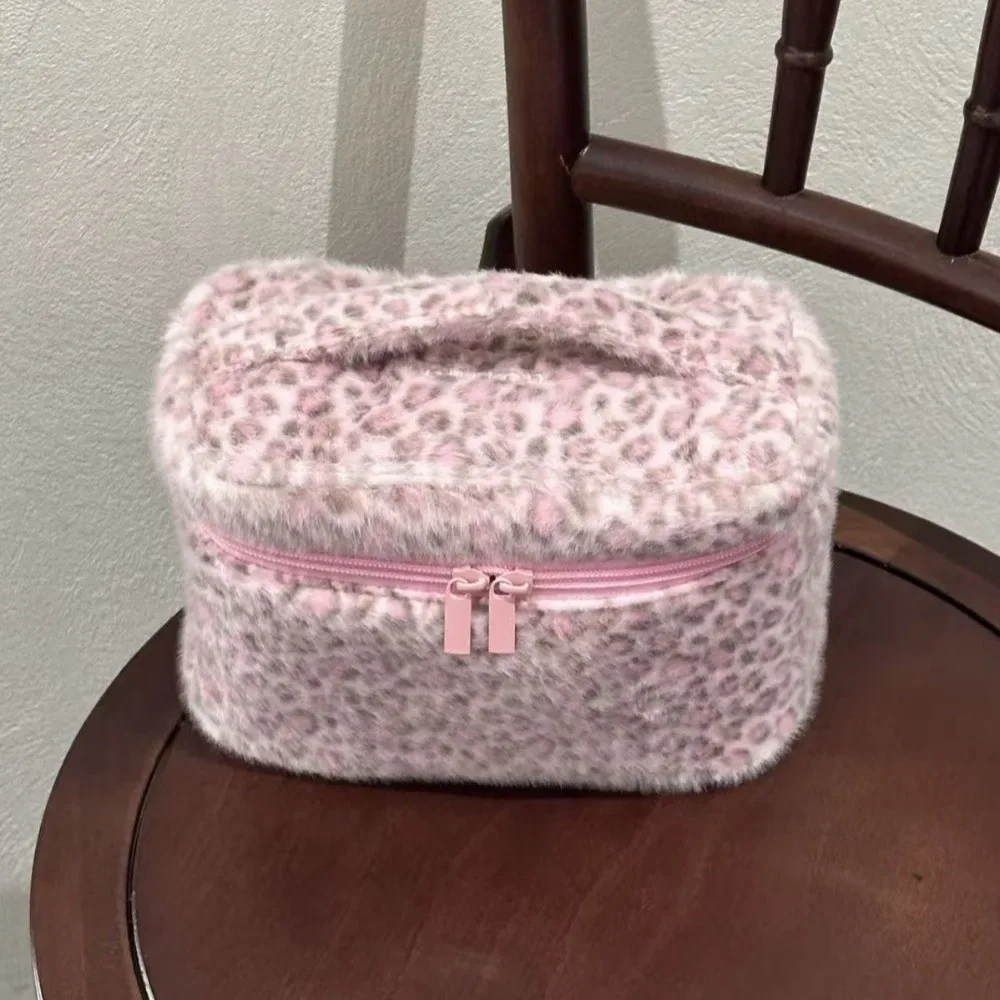 nouvelle trousse de maquillage portable avec fermeture éclair, étui de rangement multifonctionnel, sac à main léopard pour femmes et filles