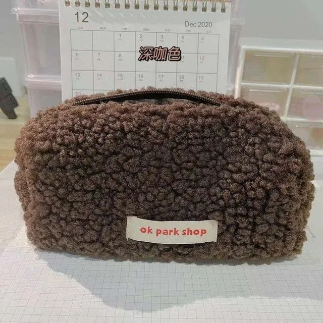sac à cosmétiques en peluche pour femmes et filles, grande capacité, mignon, papeterie, organisateur de maquillage de voyage, pochette de rangement de toilette pour femmes