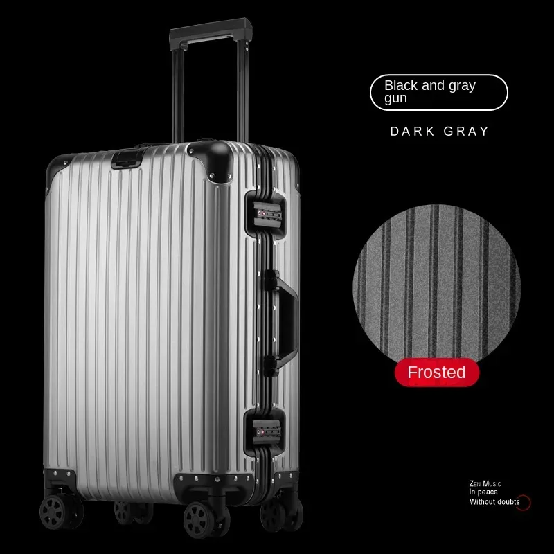 valise en alliage d'aluminium et de magnésium 100%, serrure tsa, boîtier de chariot à bagages embarqué en métal, valise de voyage classique brillante et givrée