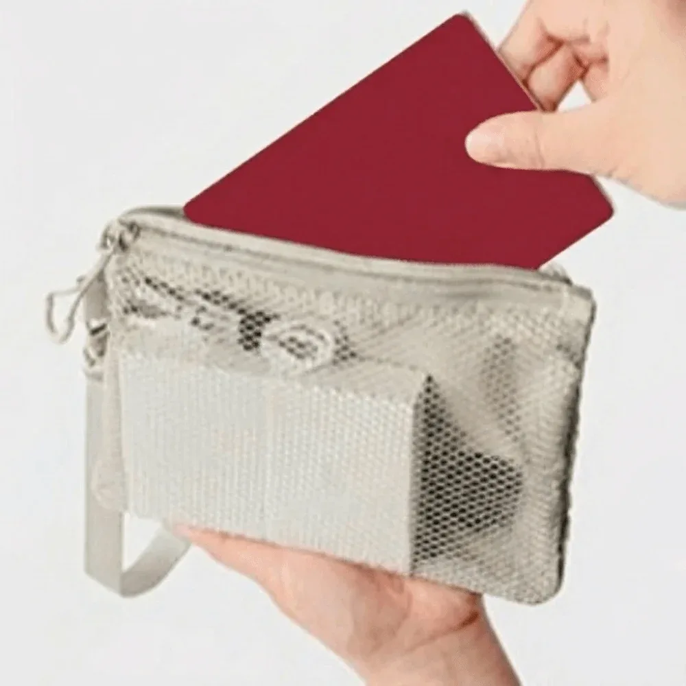 sac de rangement léger en maille, sac cosmétique en polyester de couleur unie avec fermeture éclair, porte-monnaie multifonctionnel, sac de rangement de voyage
