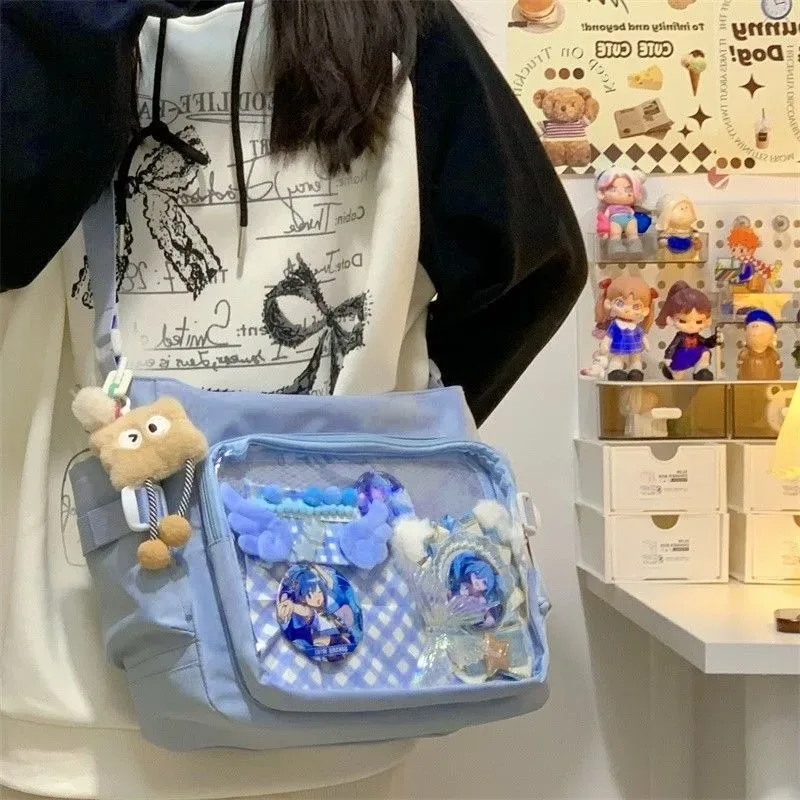 tenue de classe polyvalente de style académique, sac messager de grande capacité au design simple, sac à bandoulière transparent pour femmes