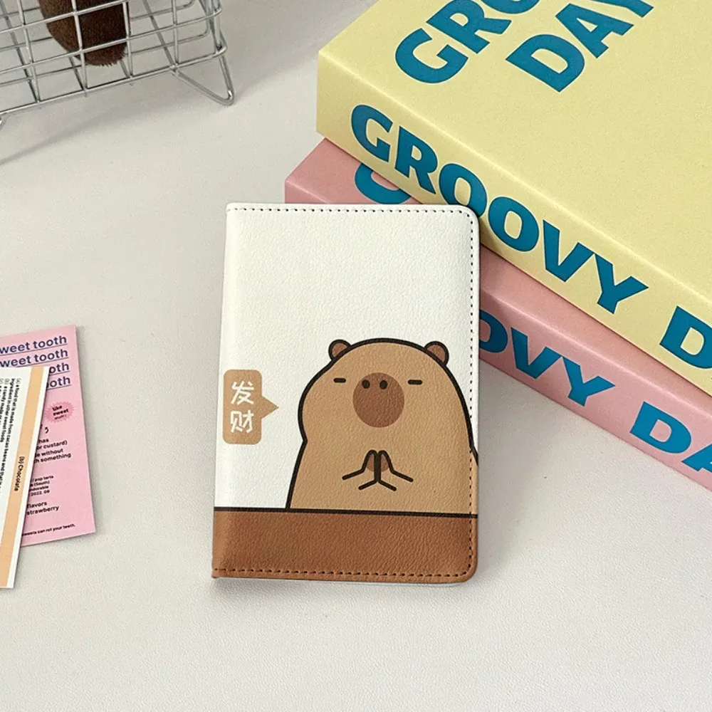porte-passeport en cuir pu capybara, dessin animé, ultra-fin, sac à passeport multifonction, portefeuille de cartes de crédit portable