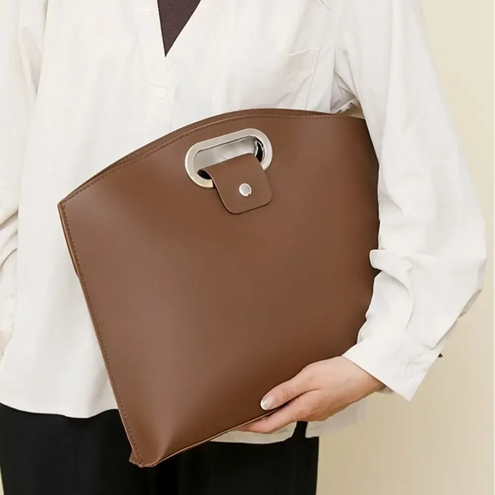 Sac fourre-tout décontracté en PU pour documents de bureau, grande capacité, sacoche pour ordinateur portable, sac de classement, sac à main, couleur unie, pour filles