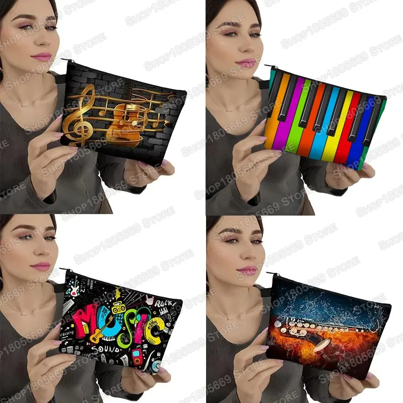 Trousse à cosmétiques pour notes de musique pour femmes, sac de maquillage pour piano, JEMakeup, sacs de rangement pour femmes pour le voyage, organisateurs de cosmétiques, sac cadeau
