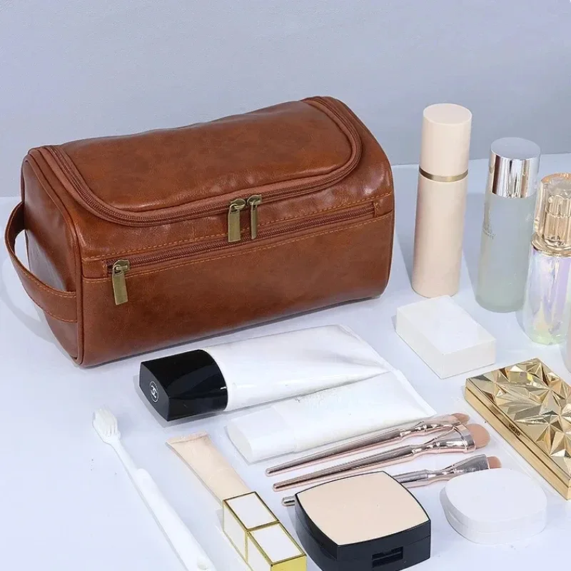 trousse de toilette en cuir pu pour hommes et femmes, kit dopp, trousse de toilette suspendue pour hommes, trousse de toilette de voyage pour voyager, grand sac cosmétique ﻿