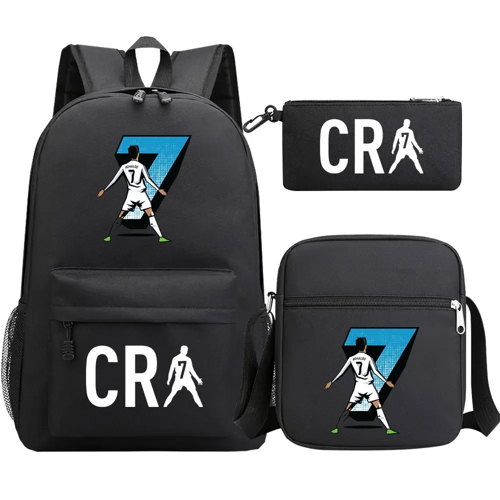 football cr7 cosplay sacs d'école sac à dos scolaire ordinateur portable adolescent garçons filles cartables 3 pièces/ensemble