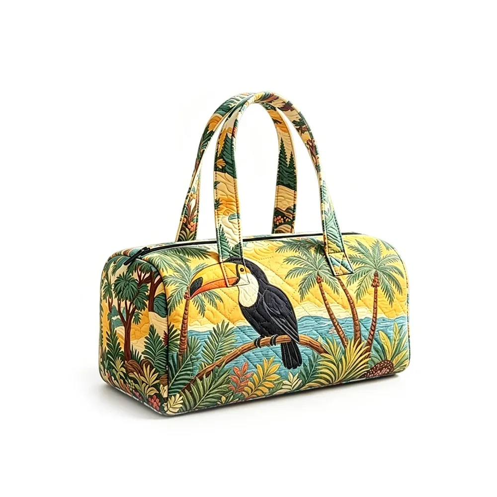 sac de voyage matelassé, sac de week-end, motif floral tropical chat mignon, bagage à main léger pour la plage, les vacances, les fêtes et le sport
