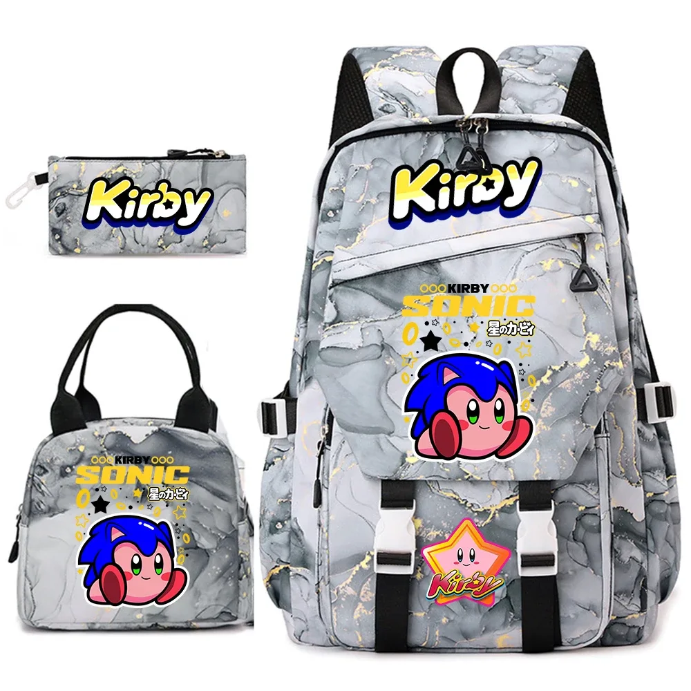 ensemble de sacs à dos pour étudiantes avec imprimé kirby, sac à déjeuner et trousse à crayons, sac à dos scolaire léger
