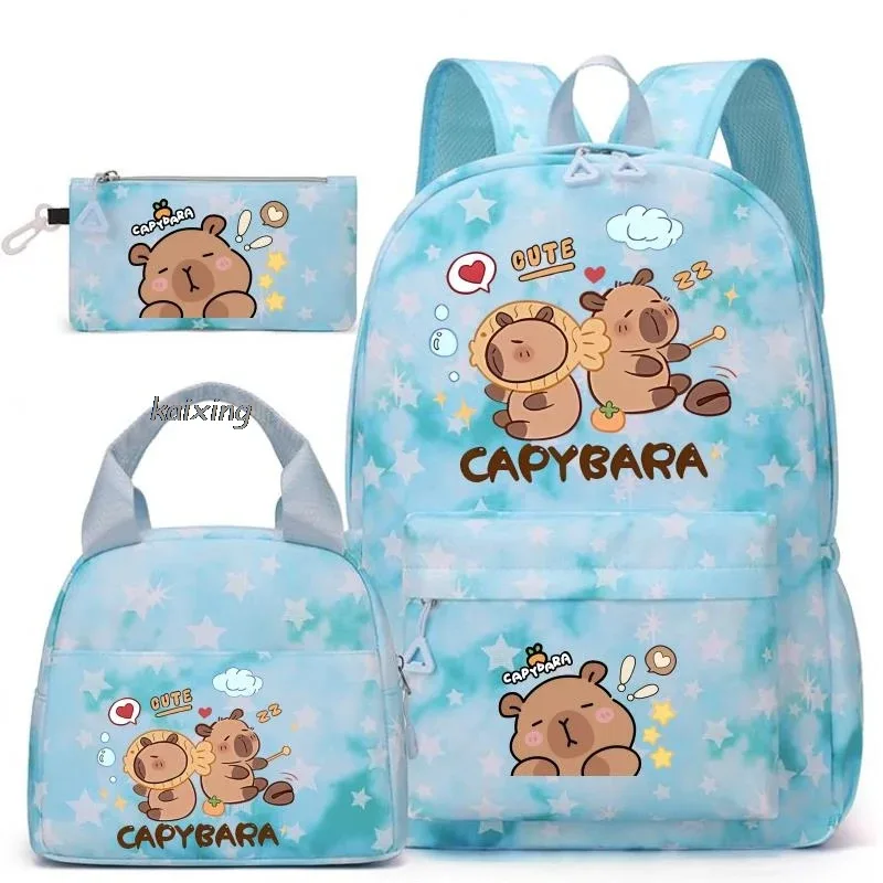 ensemble de sacs à dos imprimés capybara kawaii avec sac à déjeuner et trousse à crayons, sac à dos pour étudiante, grande capacité, léger, pour ordinateur portable, sacs de voyage