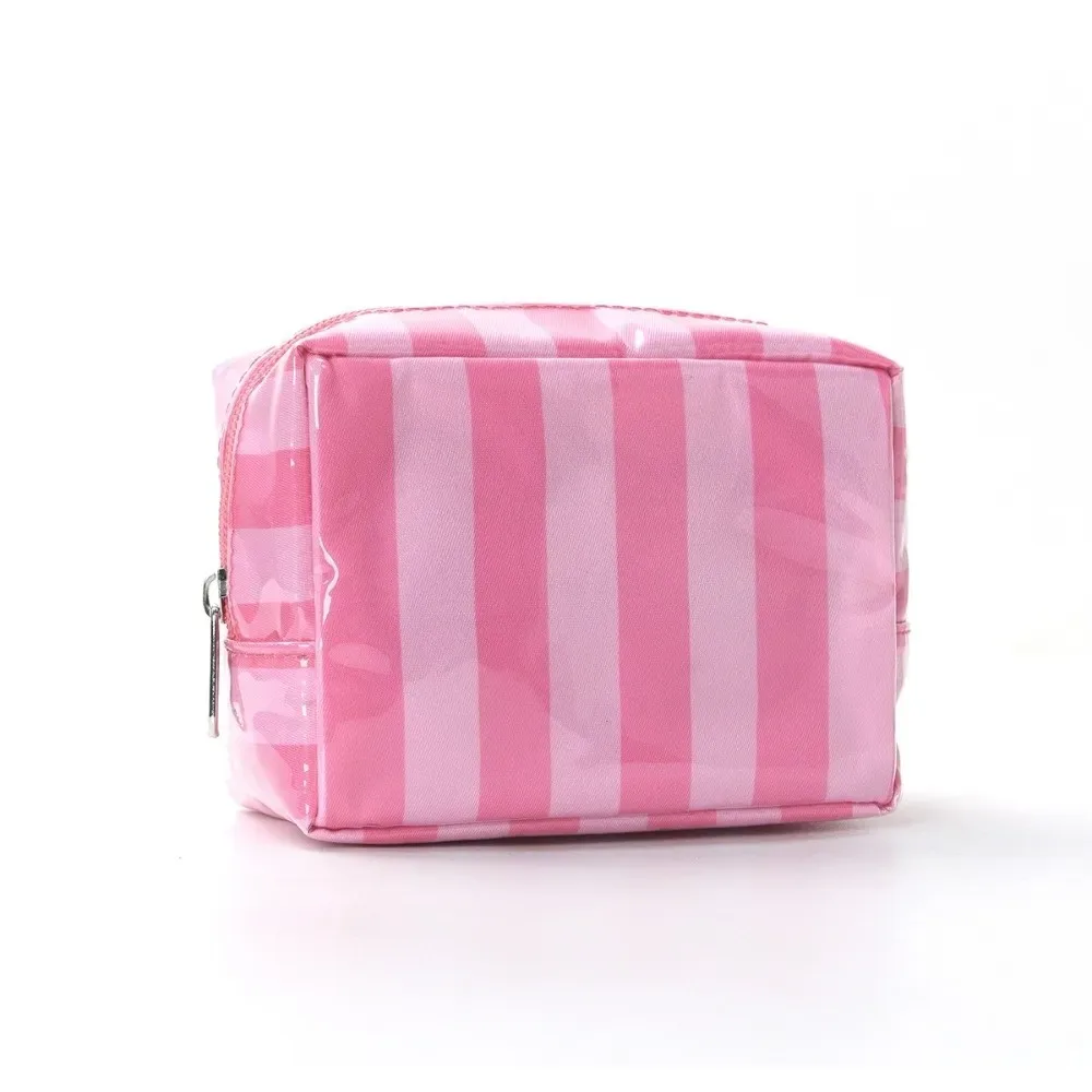 nouvelle trousse de maquillage de petite taille en pvc, design rayé, trousse de toilette légère, imperméable, pochette cosmétique pour les voyages