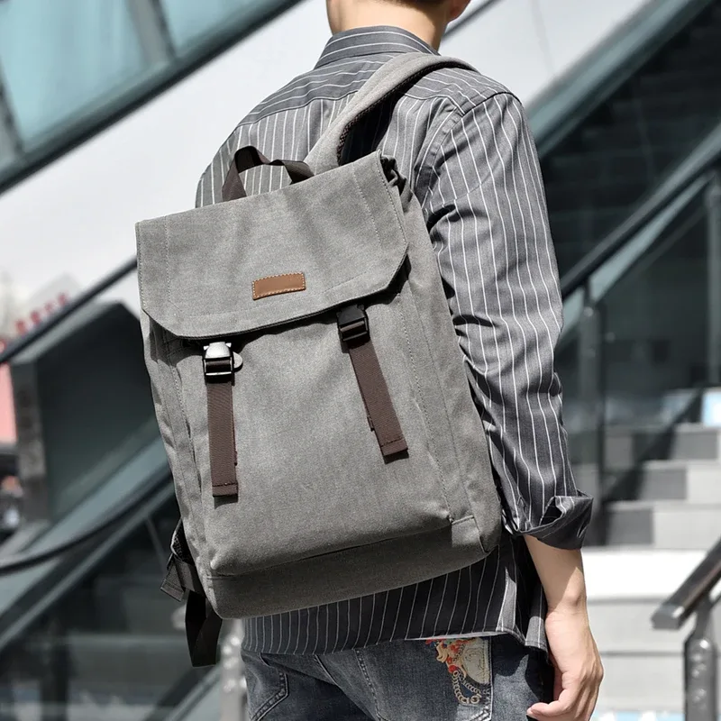 sac à dos en toile pour hommes, sac de grande capacité de style rétro avec sangles à boucle