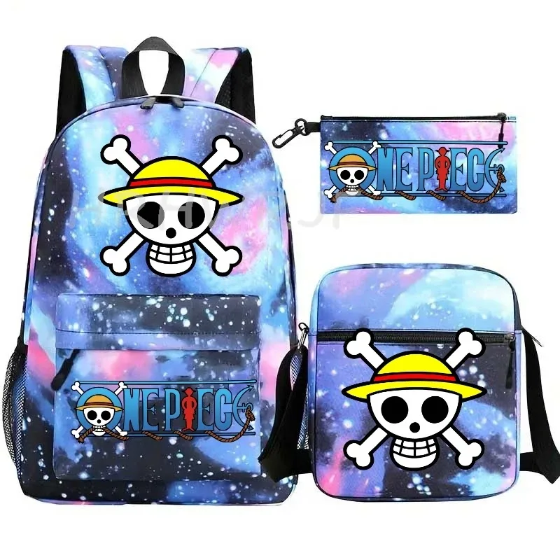 sac à dos anime one piece monkey d. luffy, grande capacité, décontracté, pour étudiants, sac d'école, 3 pièces, léger, pour femmes et hommes, voyage, mochilas décontractées
