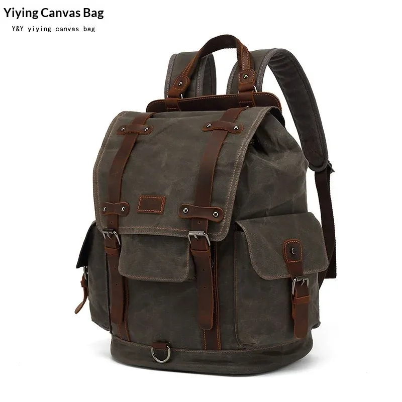 sac à dos vintage en toile et cuir imperméable, sac de voyage, mochila vintage masculine, sac à dos pour homme, sac à dos pour ordinateur portable en toile cirée