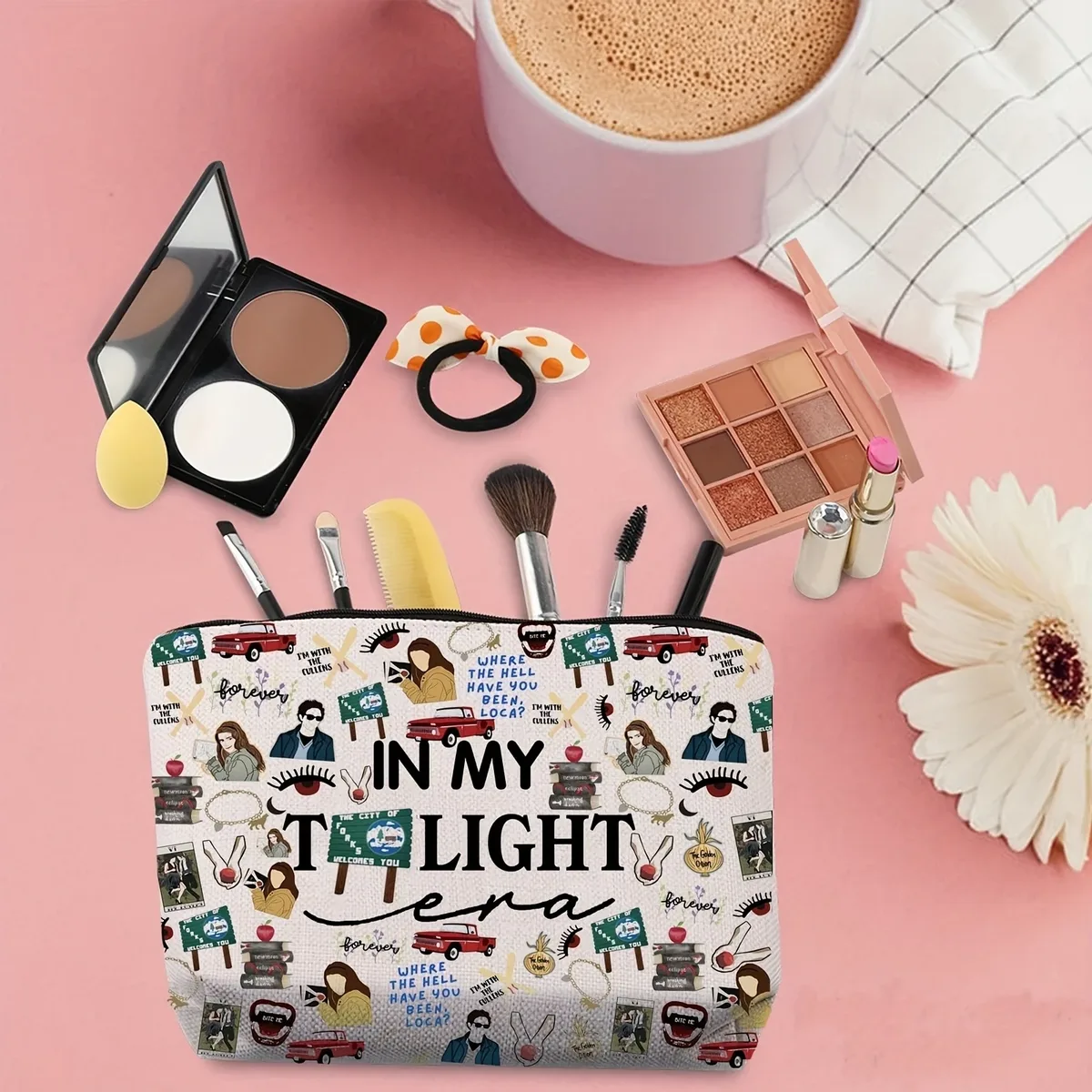 1 trousse à cosmétiques unisexe Twilight Saga - Design "In My Light Era" | Fermeture à glissière durable, motifs de coeur