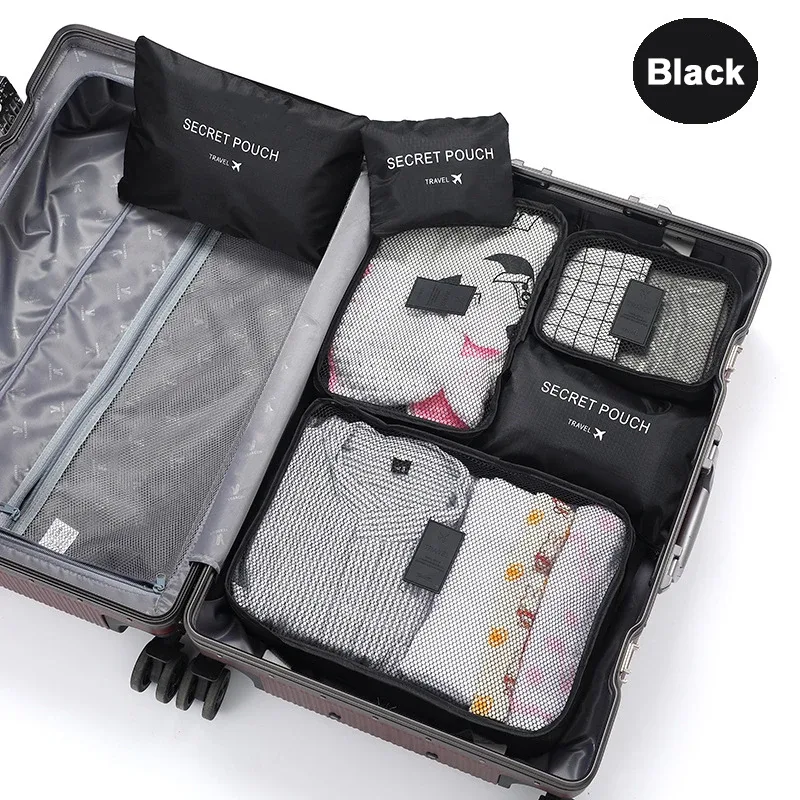 ensemble de 6 sacs de rangement pour vêtements de voyage, organiseur de bagages portable, cubes de rangement pour valise, chaussures et vêtements, pochette portable