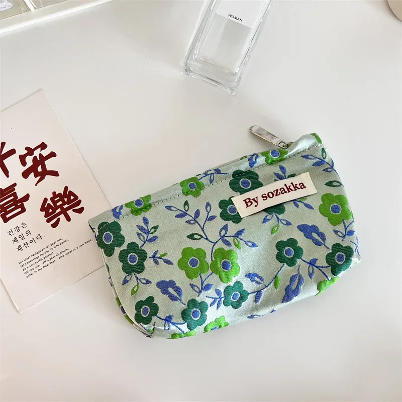 sac de rangement de cosmétiques de voyage à fleurs, mode coréenne, portefeuille kawaii pour femmes, kits de maquillage, sacs à main, trousse à crayons pour téléphone, pochette de rangement