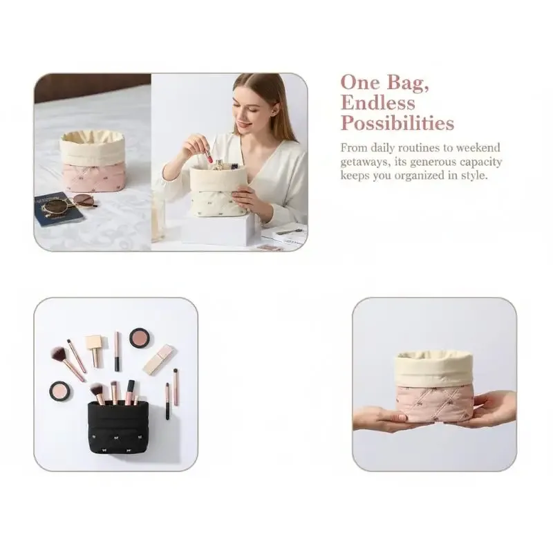 sac de rangement pour cosmétiques, pochette de maquillage à cordon de grande capacité pour voyage, sac de rangement souple, organisateur de table à domicile, essentiels de voyage