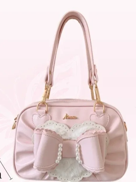 nouvelle mode estivale japonaise : sac à bandoulière oblique lolita vintage, sac à dos mignon en pu avec nœud, perles et motifs d'amour pour femmes