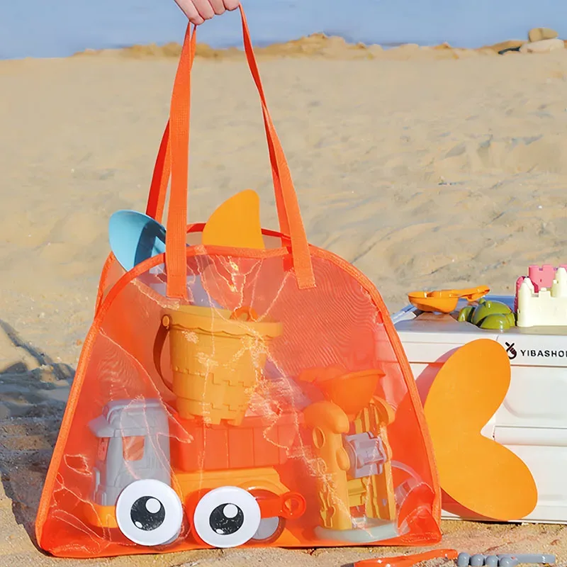 sac de rangement mignon de grande capacité, pochette portable pliable en maille pour organiser les jouets de plage, idéal pour les voyages et les activités sportives en plein air