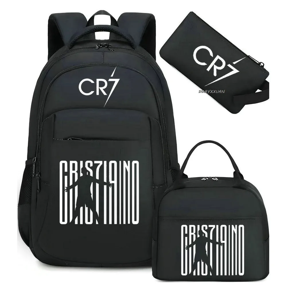 3 pièces/ensemble cr7 adolescent étudiant garçons fille enfants école livre sacs femmes hommes sac à dos adolescents cartable étudiants ordinateur portable voyage sacs à dos
