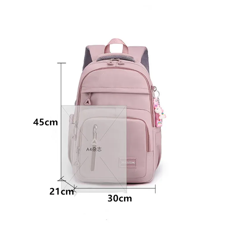 sac à dos d'école en nylon avec pendentif pour fille, cartable de voyage, multi-poches, imperméable, décontracté, style simple, pour adolescent