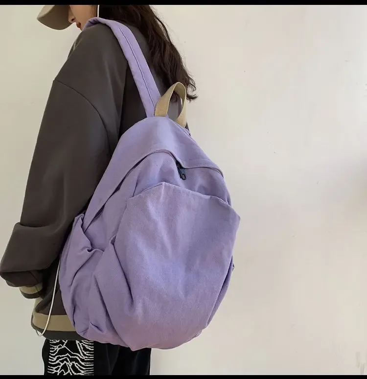 sac à dos décontracté en toile lavée grande capacité pour femme, sac à dos souple et minimaliste pour étudiants, trajets quotidiens et voyages
