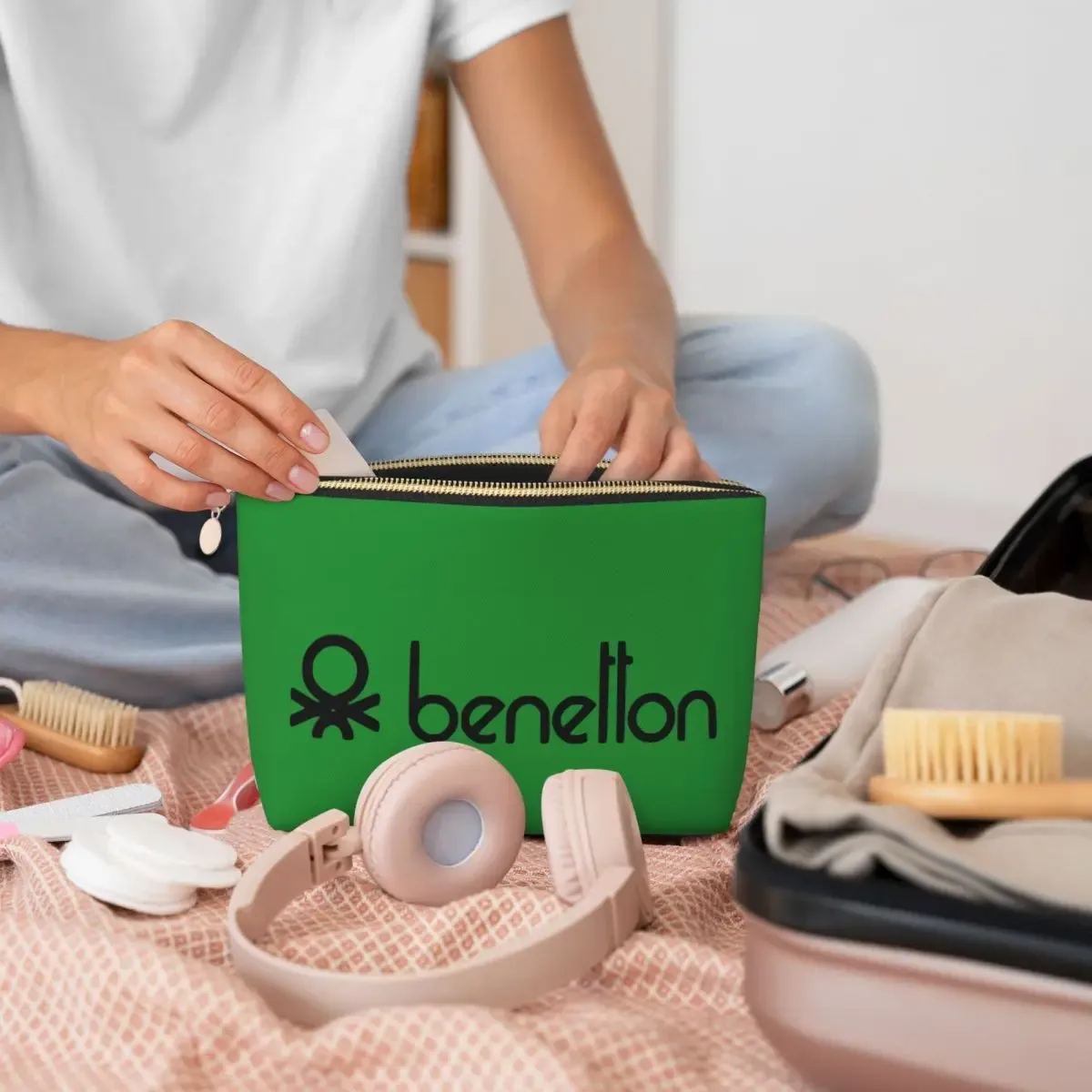 sacs à cosmétiques pour femmes, couleurs unies de benetton, pochette de rangement de maquillage de voyage, boîte de rangement de toilette, kit dopp