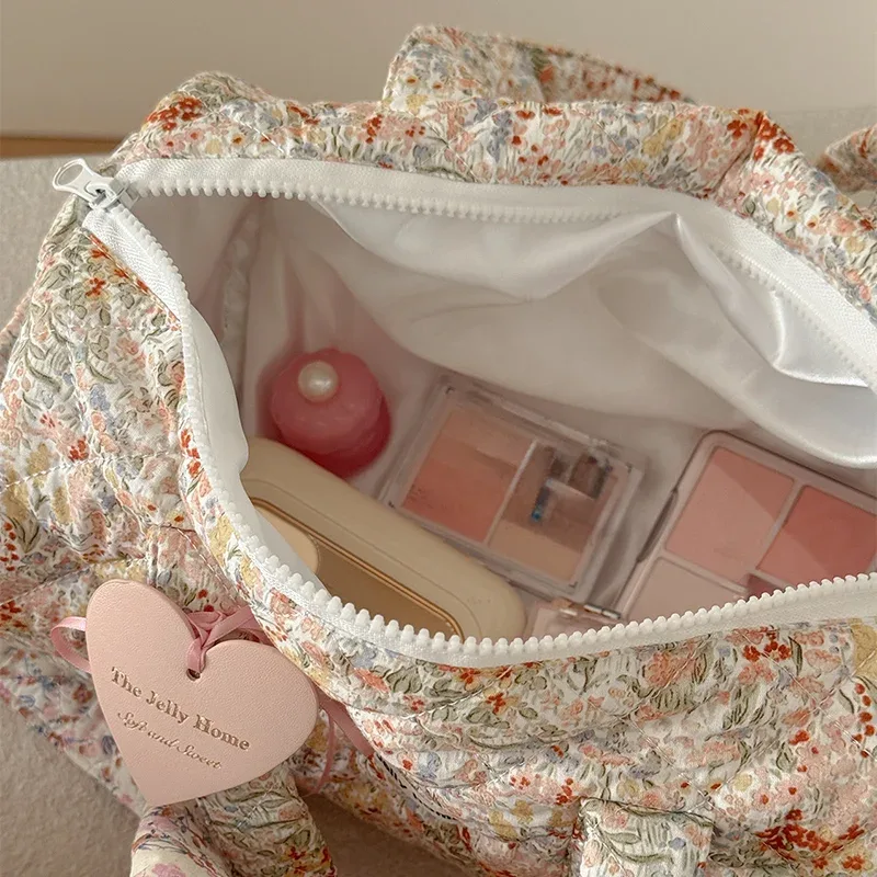 sac à main cylindrique à imprimé floral, trousse de toilette de voyage portable, pochette de rangement à grande capacité, trousse de toilette cosmétique pour femme en plein air